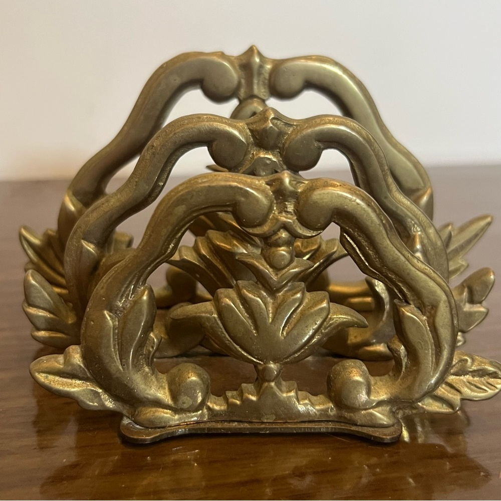 Vintage Crowning Touch Brass 2 Slot Victorian Desktop Letter Mail Holder